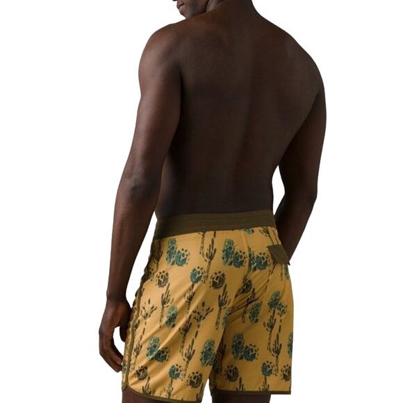 prAna Size 30 Yellow 6” Vintage Swim Boardshorts Morro Cactus Swim Trunks Q3-14 - Picture 2 of 10